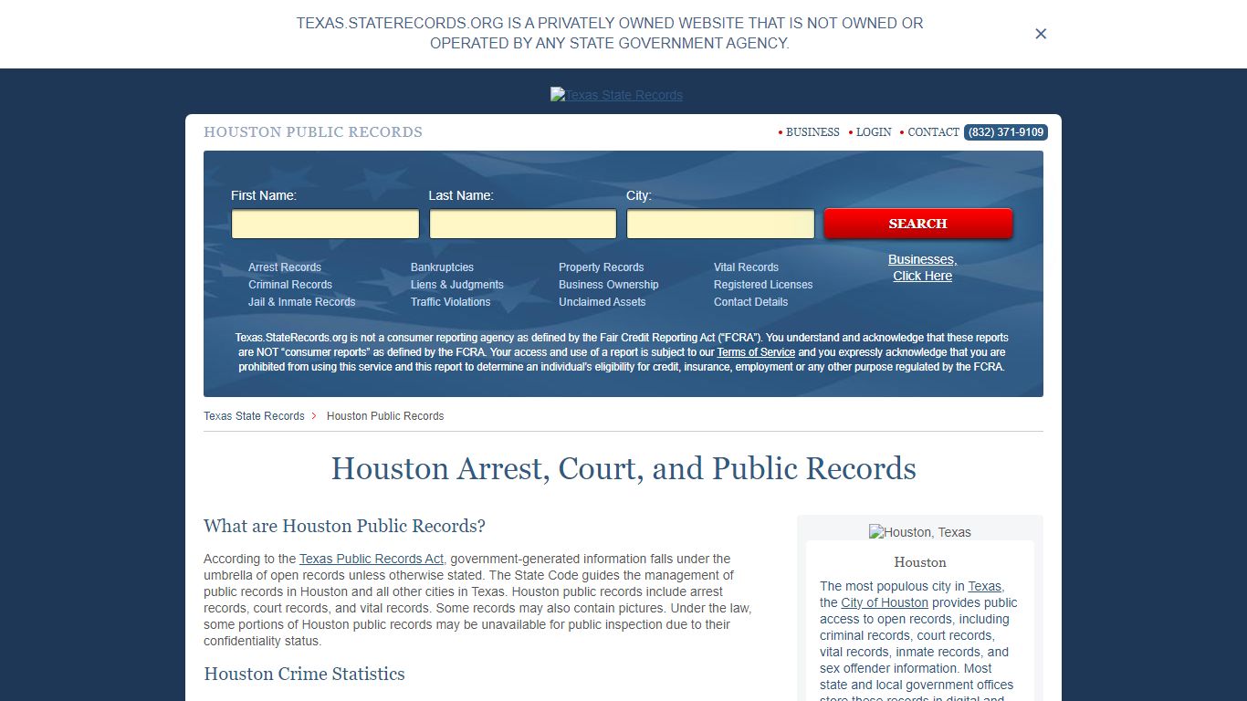 Houston Arrest and Public Records | Texas.StateRecords.org